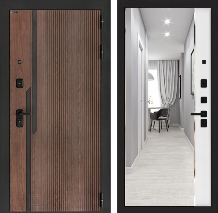 Входная дверь Лабиринт KARMINA с зеркалом Панорама Белый софт