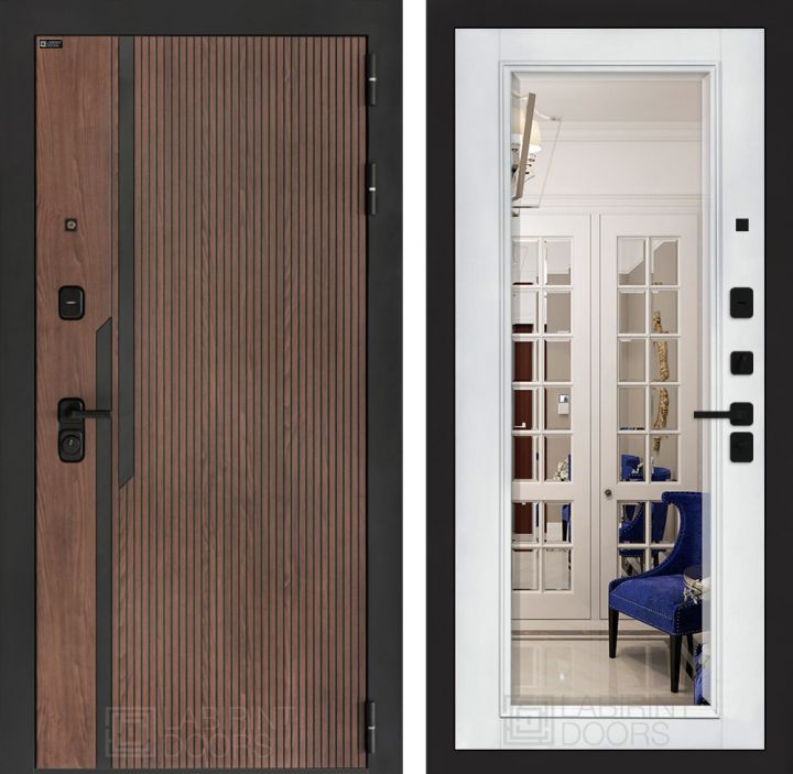 Входная дверь Лабиринт KARMINA Зеркало фацет с багетом Белый софт