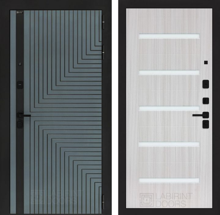 Входная дверь Лабиринт CREDOR 01 Сандал белый, стекло белое