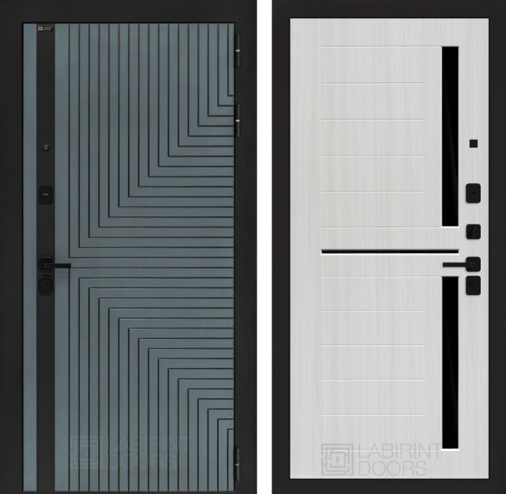 Входная дверь Лабиринт CREDOR 02 Сандал белый, стекло черное