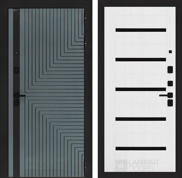 Входная дверь Лабиринт CREDOR 01 Белое дерево, стекло черное