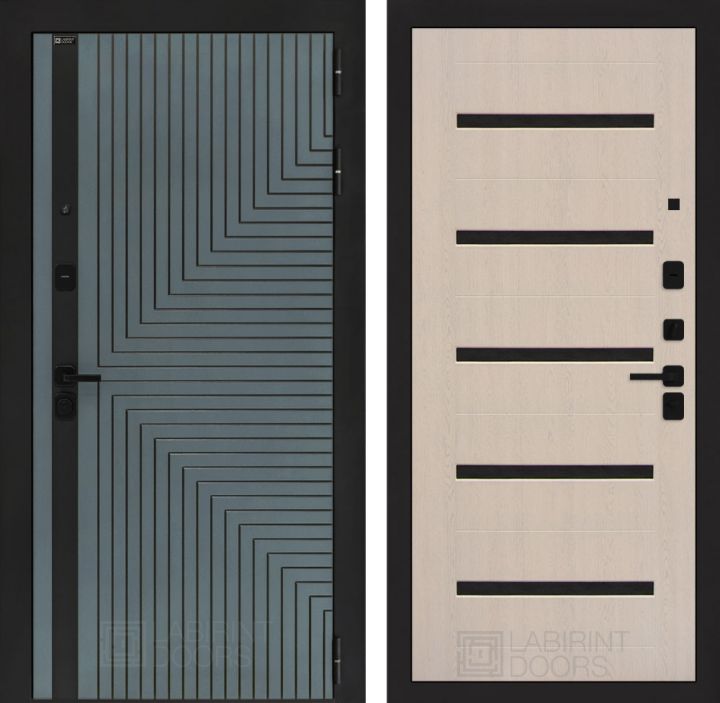 Входная дверь Лабиринт CREDOR 01 Беленый дуб, стекло черное