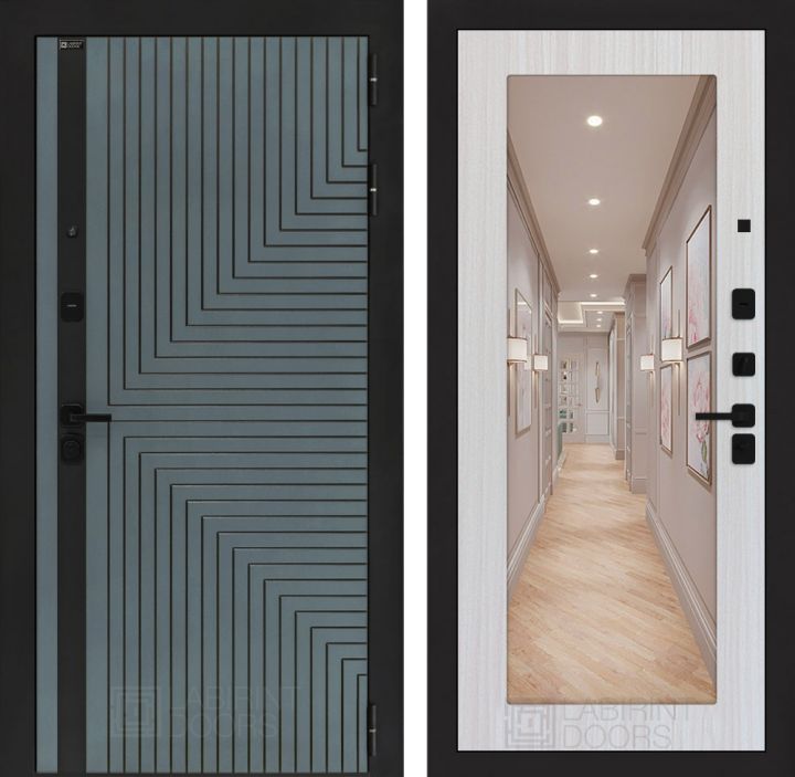 Входная дверь Лабиринт CREDOR с зеркалом 18 Сандал белый