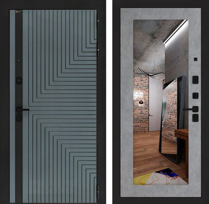 Входная дверь Лабиринт CREDOR с зеркалом 18 Бетон светлый