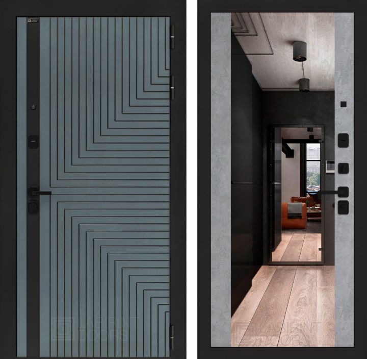 Входная дверь Лабиринт CREDOR с зеркалом Максимум Бетон светлый