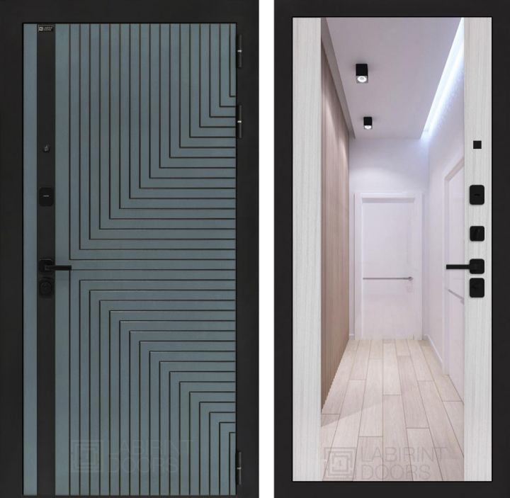 Входная дверь Лабиринт CREDOR с зеркалом Максимум Сандал белый