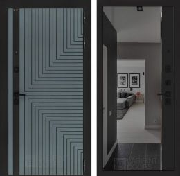 Входная дверь Лабиринт CREDOR с зеркалом Панорама с тонировкой Черный кварц