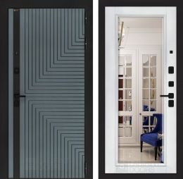 Входная дверь Лабиринт CREDOR Зеркало фацет с багетом Белый софт