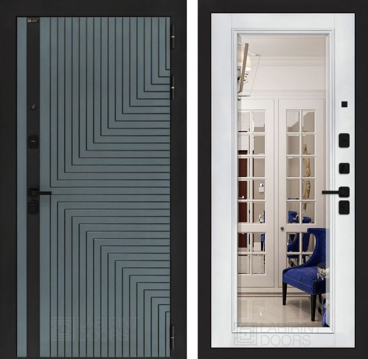 Входная дверь Лабиринт CREDOR Зеркало фацет с багетом Белый софт