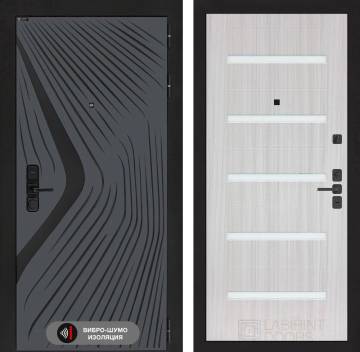 Дверь входная Лабиринт LEOLAB 01 Сандал белый стекло белое
