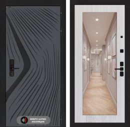 Дверь входная Лабиринт LEOLAB с зеркалом 18 Сандал белый