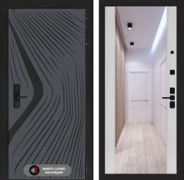 Дверь входная Лабиринт LEOLAB с зеркалом Максимум Сандал белый