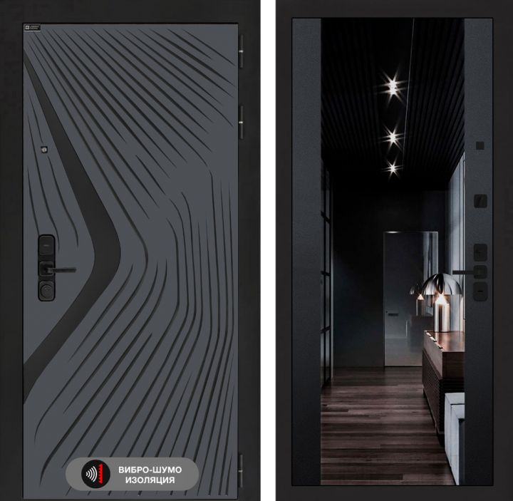 Дверь входная Лабиринт LEOLAB с зеркалом Максимум с тонировкой Черный кварц