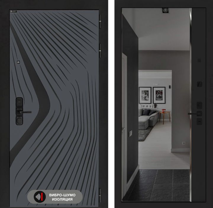 Дверь входная Лабиринт LEOLAB с зеркалом Панорама с тонировкой Черный кварц