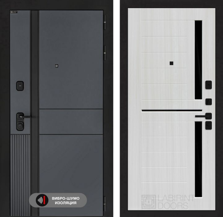 Дверь входная Лабиринт EVOLAB 02 Сандал белый стекло черное