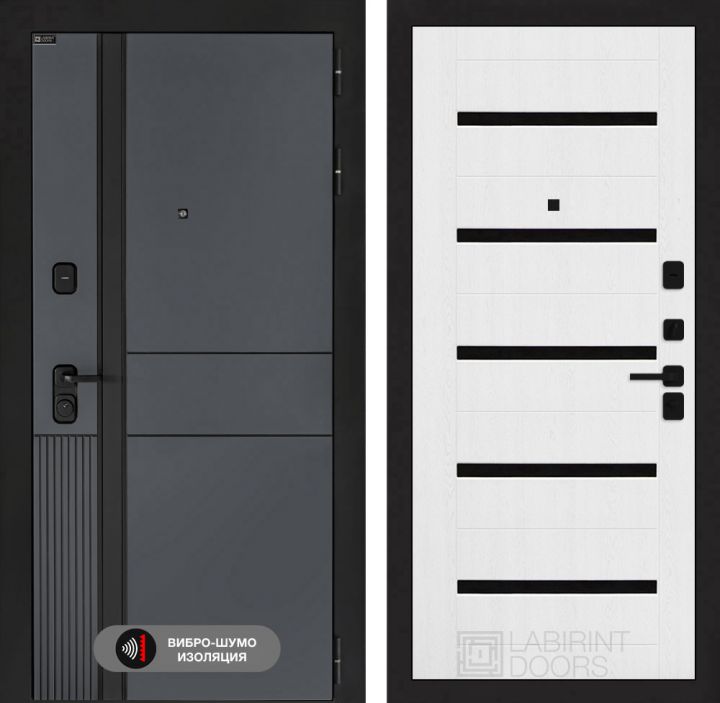 Дверь входная Лабиринт EVOLAB 01 Белое дерево стекло черное