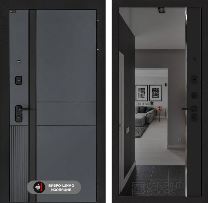 Дверь входная Лабиринт EVOLAB с зеркалом Панорама с тонировкой Черный кварц
