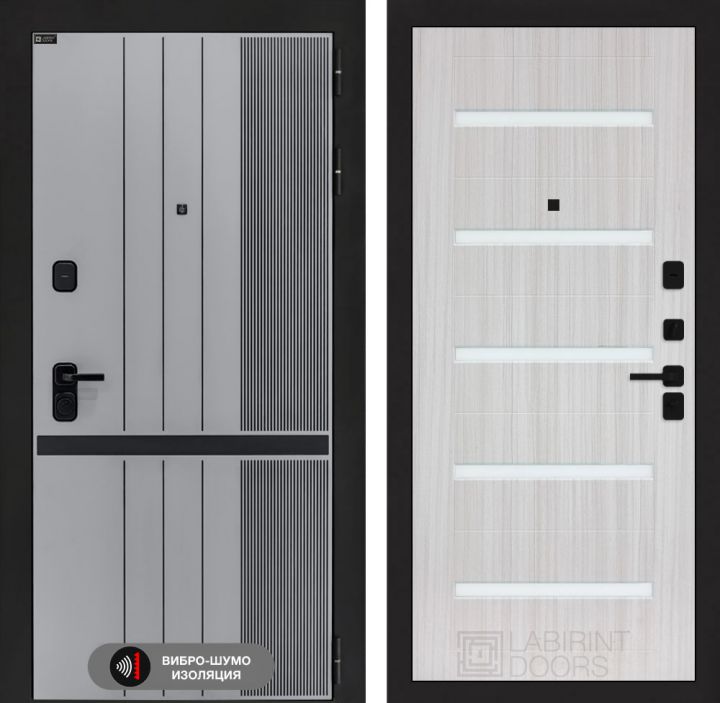 Дверь входная Лабиринт SKYLAB 01 Сандал белый стекло белое