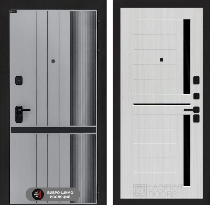 Дверь входная Лабиринт SKYLAB 02 Сандал белый стекло черное