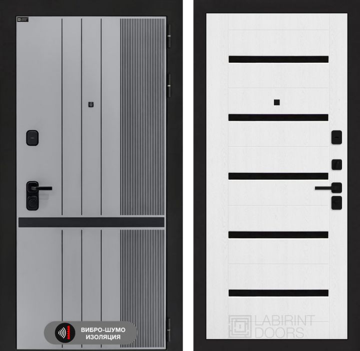 Дверь входная Лабиринт SKYLAB 01 Белое дерево стекло черное