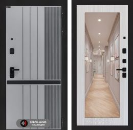 Дверь входная Лабиринт SKYLAB с зеркалом 18 Сандал белый