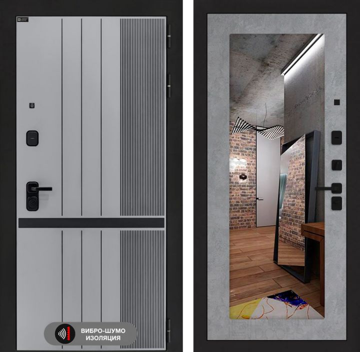 Дверь входная Лабиринт SKYLAB с зеркалом 18 Бетон светлый