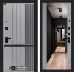 Дверь входная Лабиринт SKYLAB с зеркалом Максимум Бетон светлый