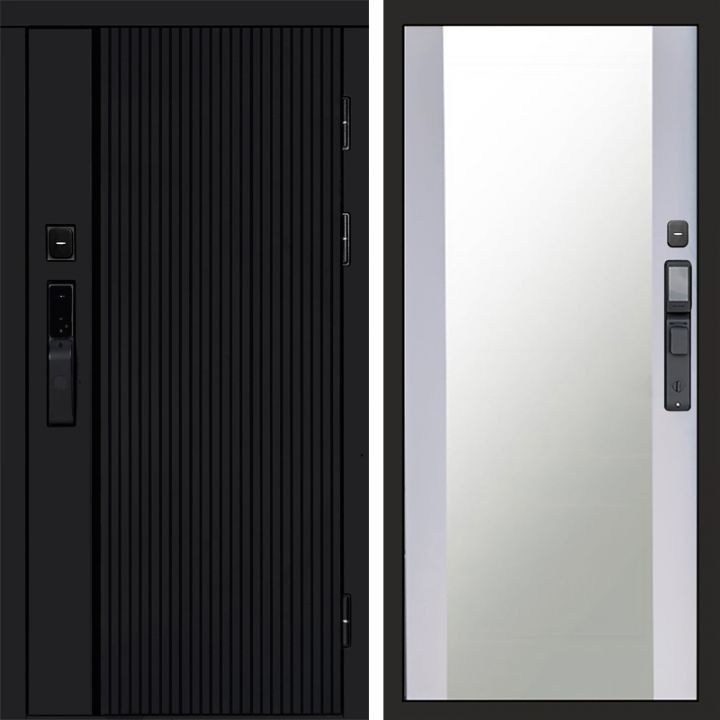 Входная дверь Termo-door УРБАН BLACK с электронным замком Зеркало белый софт