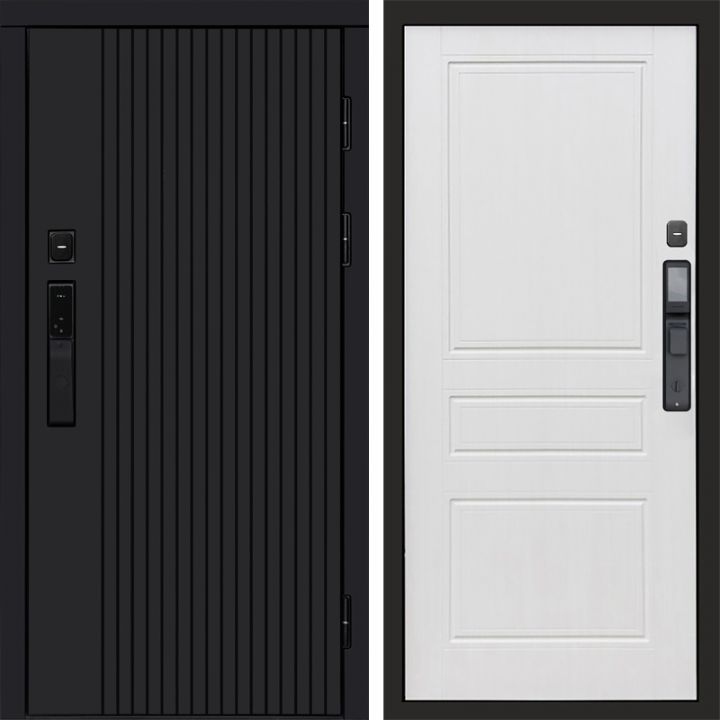 Входная дверь Termo-door ТВИСТ BLACK с электрозамком Классика Белое дерево