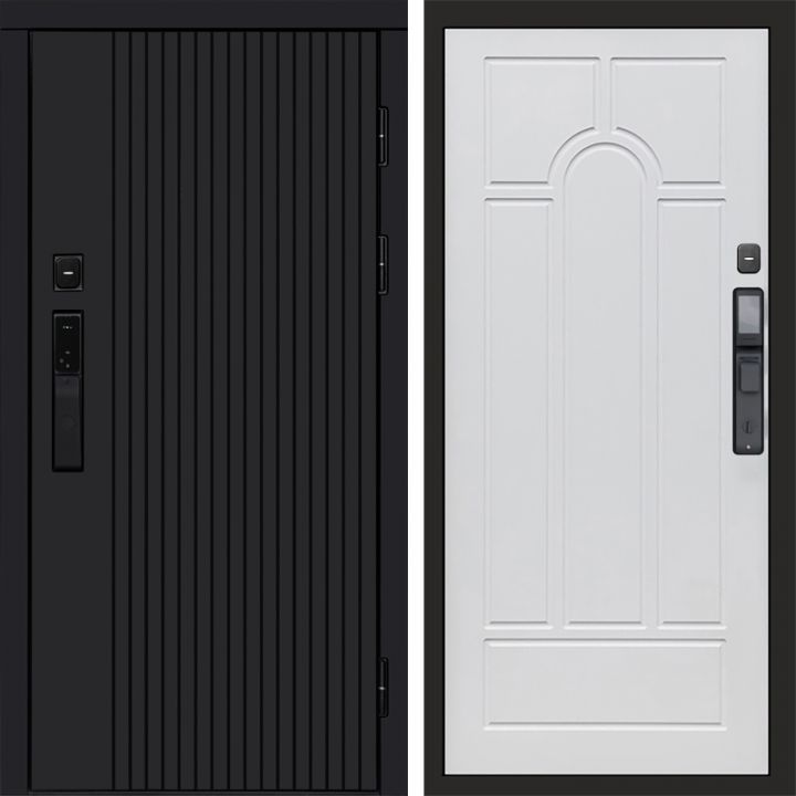 Входная дверь Termo-door ТВИСТ BLACK с электрозамком Арка белое дерево