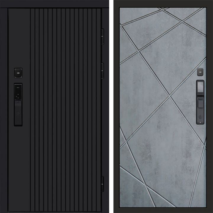 Входная дверь Termo-door ТВИСТ BLACK с электрозамком Лучи бетон темный