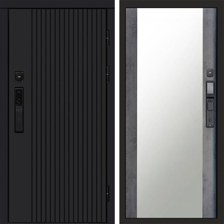 Входная дверь Termo-door ТВИСТ BLACK с электрозамком Зеркало бетон темный