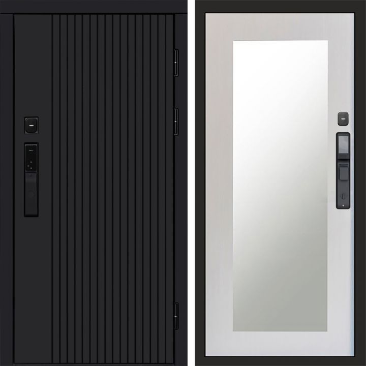 Входная дверь Termo-door ТВИСТ BLACK с электрозамком Зеркало Триумф лиственница