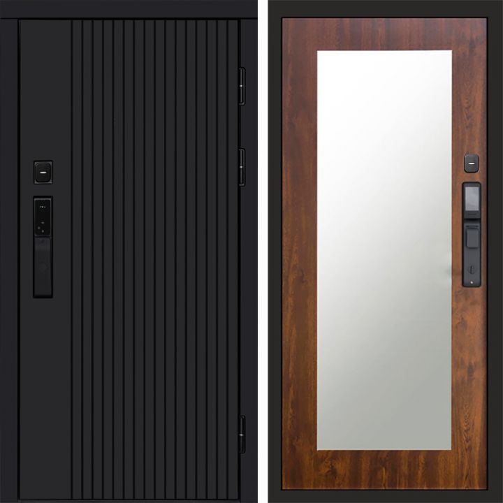 Входная дверь Termo-door ТВИСТ BLACK с электрозамком Зеркало Триумф дуб