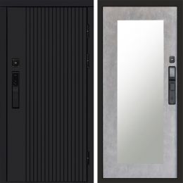 Входная дверь Termo-door ТВИСТ BLACK с электронным замком Зеркало Триумф бетон светлый