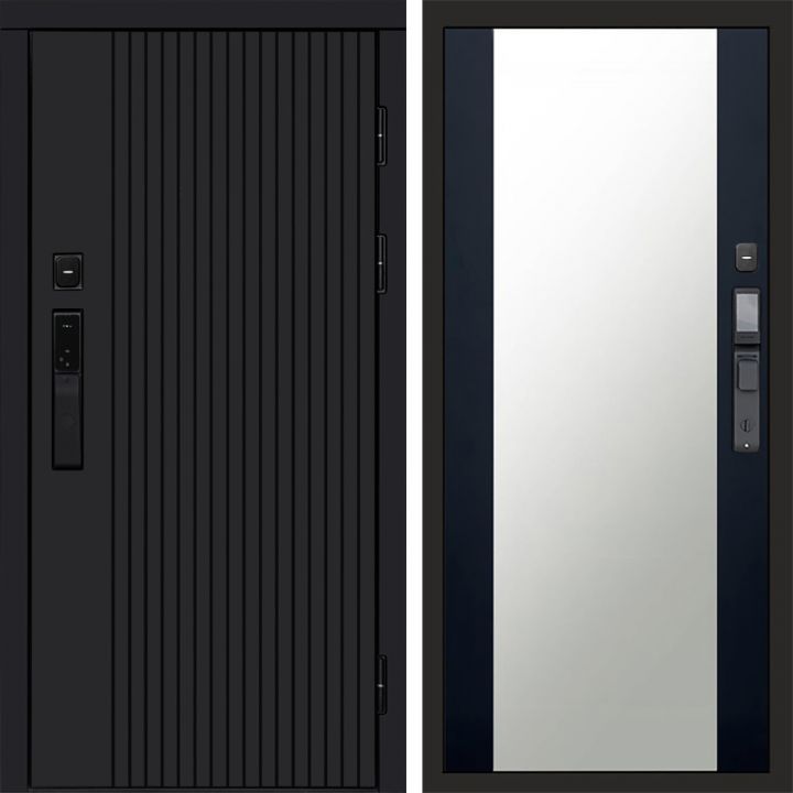 Входная дверь Termo-door ТВИСТ BLACK с электрозамком Зеркало Черный Кварц+Тонировка