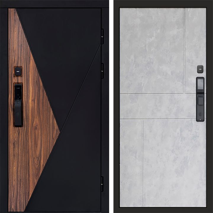 Входная дверь Termo-door МАТРИКС с электронным замком Горизонт бетон светлый