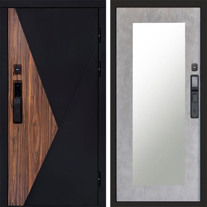 Входная дверь Termo-door МАТРИКС с электронным замком Зеркало Триумф бетон светлый