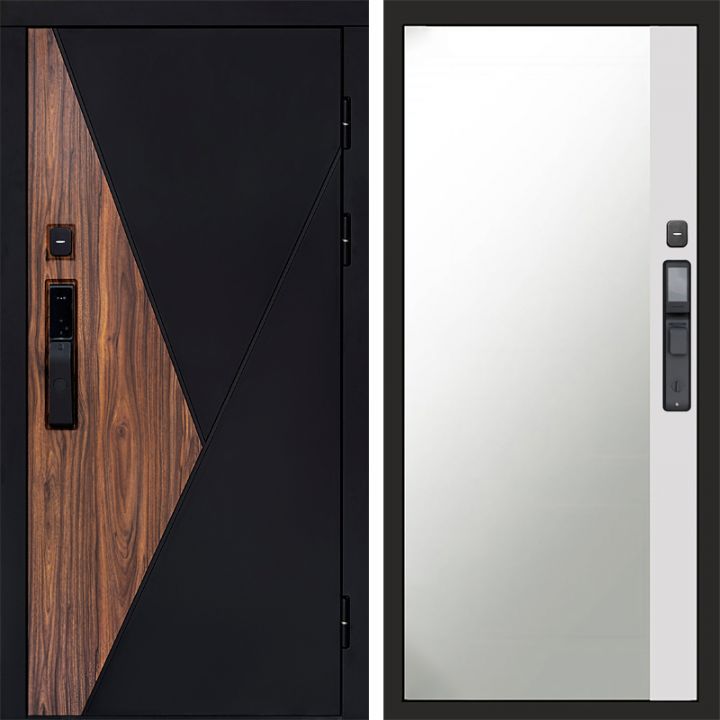 Входная дверь Termo-door МАТРИКС с электронным замком Широкое Зеркало Фацет Белый Софт