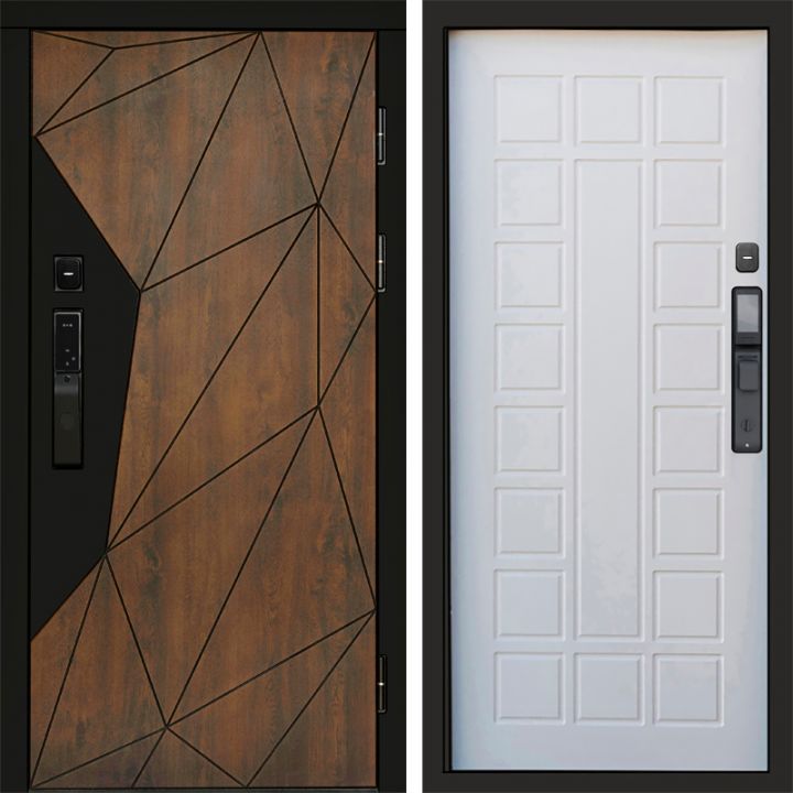 Входная дверь Termo-door ГЕОМЕТРИЯ с электронным замком Престиж белое дерево