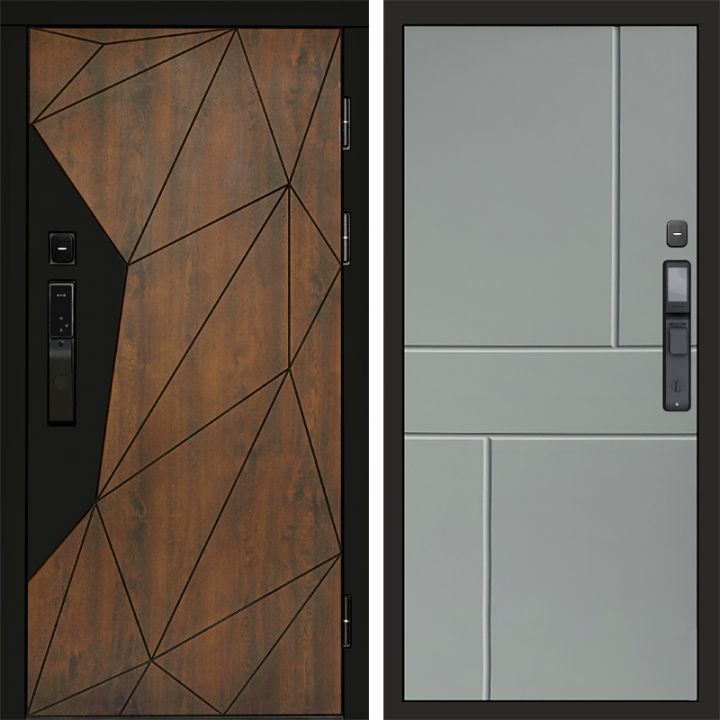 Входная дверь Termo-door ГЕОМЕТРИЯ с электронным замком Горизонт Грей Софт