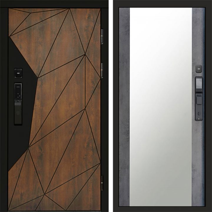 Входная дверь Termo-door ГЕОМЕТРИЯ с электронным замком Зеркало бетон темный
