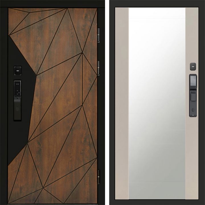 Входная дверь Termo-door ГЕОМЕТРИЯ с электронным замком Зеркало Слоновая Кость