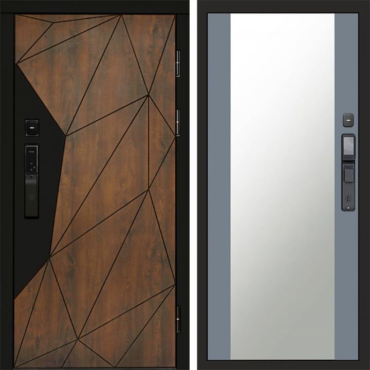 Входная дверь Termo-door ГЕОМЕТРИЯ с электронным замком Зеркало Грей Софт