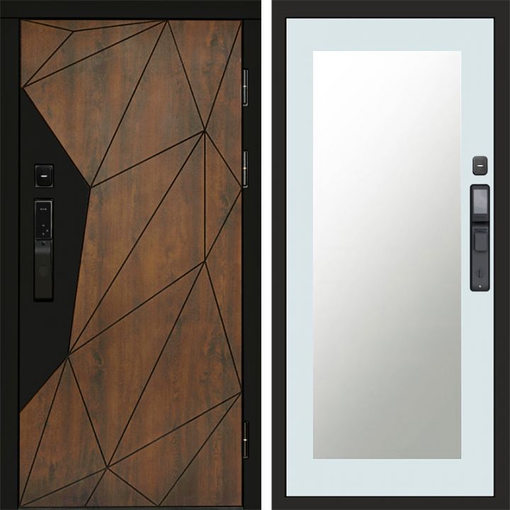 Входная дверь Termo-door ГЕОМЕТРИЯ с электронным замком Зеркало Триумф Белый Софт