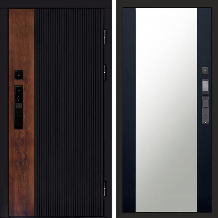 Входная дверь Termo-door ПРЕСТИЖ с электронным замком Зеркало Черный Кварц+Тонировка