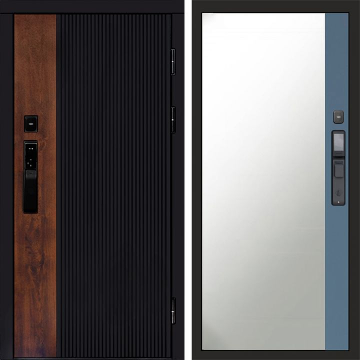 Входная дверь Termo-door ПРЕСТИЖ с электронным замком Широкое Зеркало Фацет Грей Софт