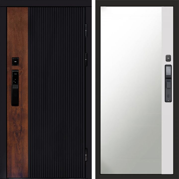 Входная дверь Termo-door ПРЕСТИЖ с электронным замком Широкое Зеркало Фацет Белый Софт