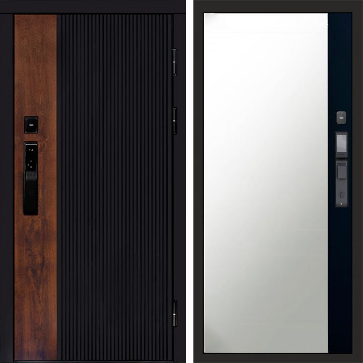 Входная дверь Termo-door ПРЕСТИЖ с электронным замком Широкое Зеркало Фацет Черный Кварц