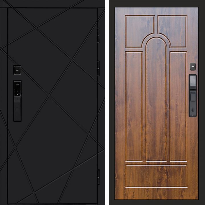 Входная дверь Termo-door ЛУЧИ BLACK с электронным замком Арка дуб